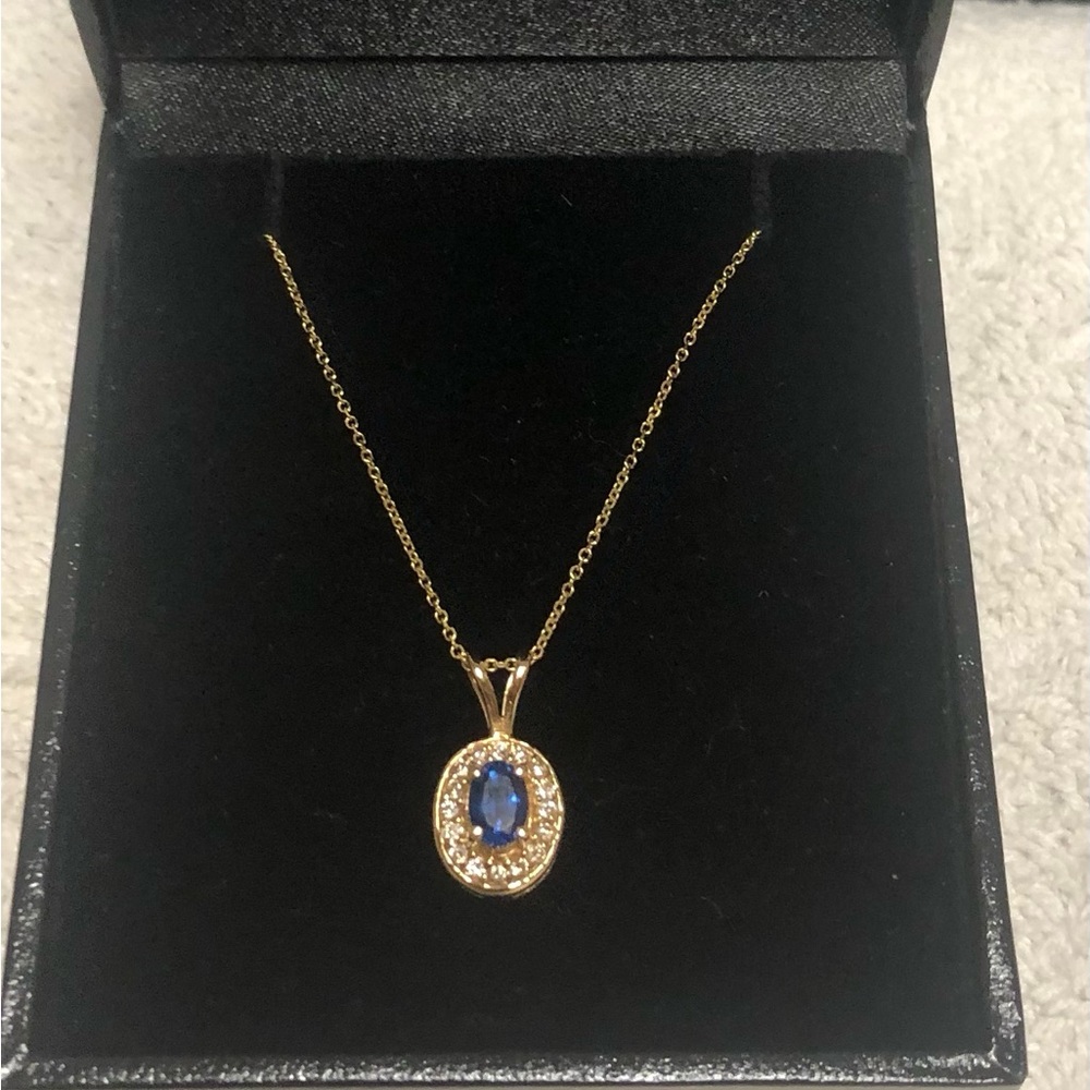 14k Sapphire & Diamond Pendant & 14k Chain